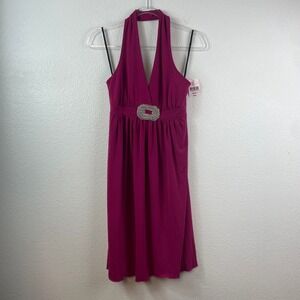 VTG Peep Studio Magenta Halter Dress Beaded Buckle Y2K Cocktail D152-QW Large